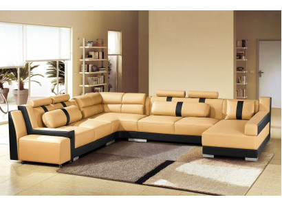 Skóra Sofa Couch Podkładka Narożnik U Form Żywy krajobraz Zestaw narożny Sofas