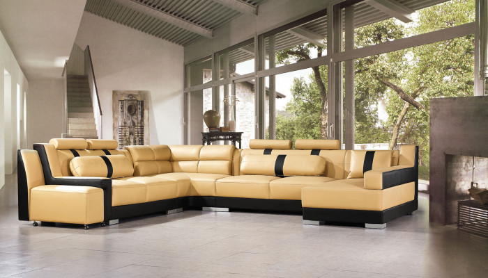 Skóra Sofa Couch Podkładka Narożnik U Form Żywy krajobraz Zestaw narożny Sofas