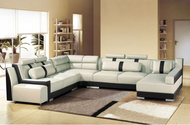 Skóra Sofa Couch Podkładka Narożnik U Form Żywy krajobraz Zestaw narożny Sofas