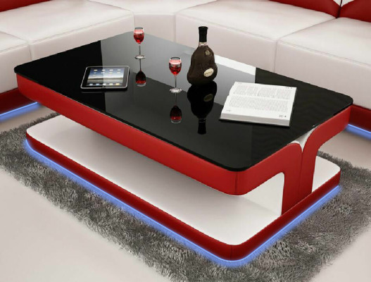 Sofa stolik projekt salon Skóra Kawa Szkło Couch Podkładka Boczna