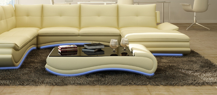 Sofa stolik projekt salon Szkło Skóra Kanapa Sofa Tabela Bok kawowy