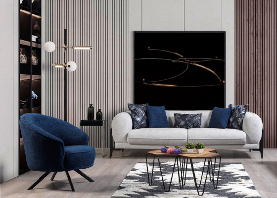 Luksusowy Zestaw sofowy 3+3+1 Siedziba Skóra Nowoczesna Sofa Fotel Niebieski Zestaw Sof 3szt Nowość
