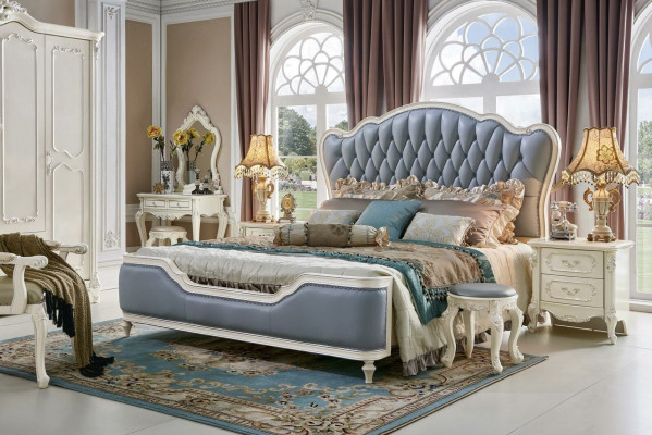 Classic Podwójne łóżko Baroque Łóżko tapicerowane Łóżko Chesterfield Solidne drewno