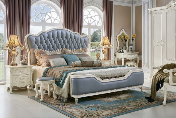 Classic Podwójne łóżko Baroque Łóżko tapicerowane Łóżko Chesterfield Solidne drewno
