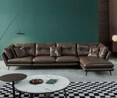 Skórzana sofa kanapa Żywy krajobraz Narożnik Design Nowoczesna sofa Narożnikowa kanapa w kształcie litery L