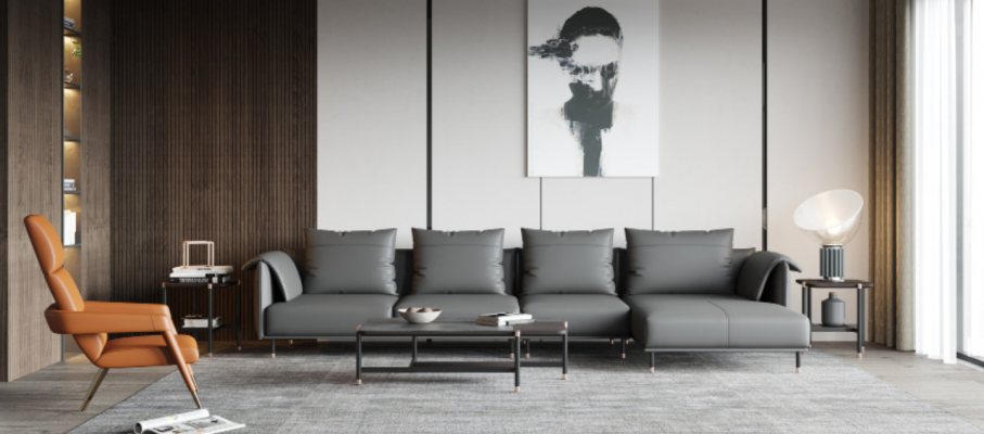 Narożnikowa kanapa Ustawić Sofę Szara Skóra Sofa w kształcie litery L Kanapy Design Podkładka