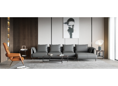 Narożnikowa kanapa Ustawić Sofę Szara Skóra Sofa w kształcie litery L Kanapy Design Podkładka