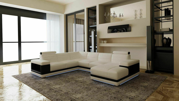 Skórzana sofa kanapa Żywy krajobraz Narożnikowa kanapa Kształt U Design Modern Sofa