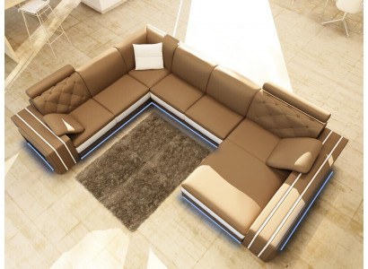 XXL Duża Sofa do Salonu Narożnikowa kanapa Narożnik Kanapa Siedziba Ustawić Skóra Sofy