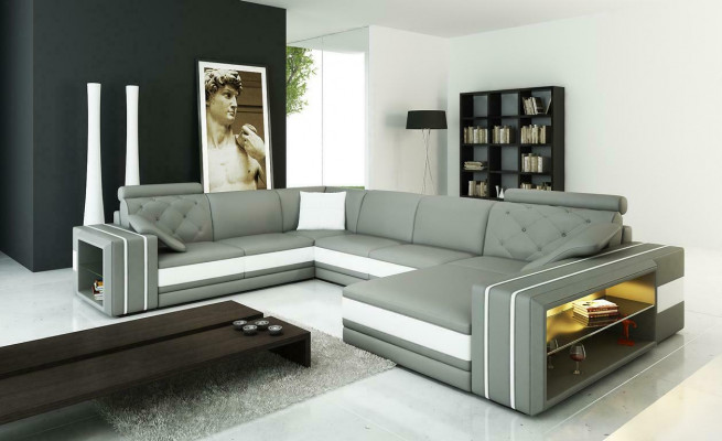 XXL Duża Sofa do Salonu Narożnikowa kanapa Narożnik Kanapa Siedziba Ustawić Skóra Sofy