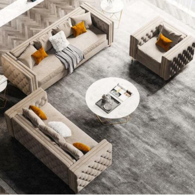 Chesterfield Zestaw sofowy 321 Żywy krajobraz Relaks Siedziba Design Couch Sofy Aksamit