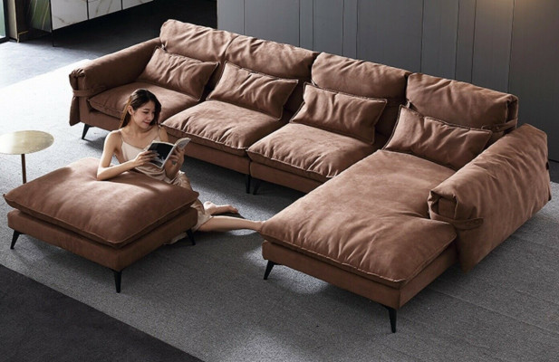 Żywy krajobraz L-Shape Modern Brown Design Sofy Narożnikowa kanapa tapicerska