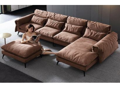 Żywy krajobraz L-Shape Modern Brown Design Sofy Narożnikowa kanapa tapicerska