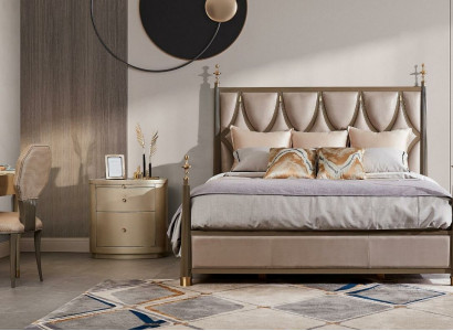 Łóżko 2x Stolik nocny 3 szt. Zestaw Sypialnia Design Modern Classic Solidne drewno