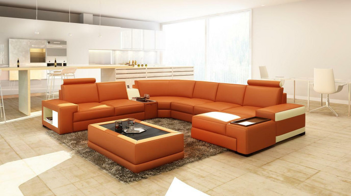 Skórzana Sofa Kanapa Żywy krajobraz Kształt U Design Modern Sofa 5103 Sofy