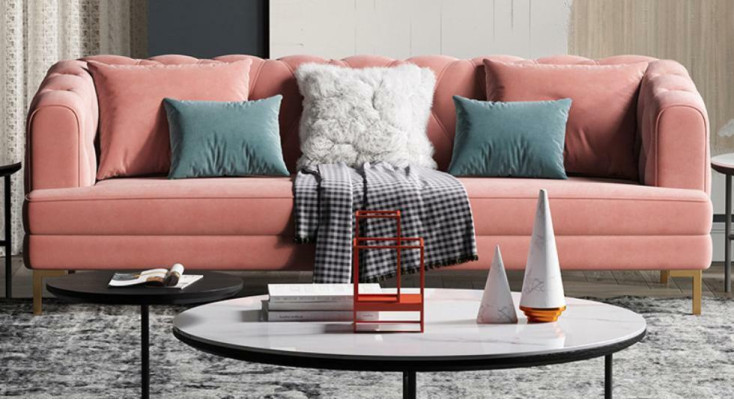 Pink Chesterfield Żywy krajobraz Designer Couches Lounge Sofy 3+2 miejsce do siedzenia Zestaw