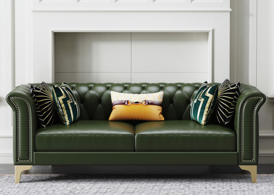 Dark Green Chesterfield Zestaw sofowy 3+2 miejsce do siedzenia Nowoczesna Podkładka Żywy krajobraz Sofas