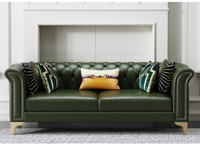 Dark Green Chesterfield Zestaw sofowy 3+2 miejsce do siedzenia Nowoczesna Podkładka Żywy krajobraz Sofas