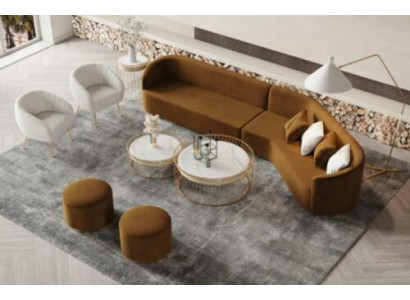Narożnikowa kanapa L-form Żywy krajobraz Relaks Siedziba Design Couch Sofy wypoczynkowe Aksamit Sofa