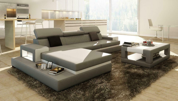 Sofa skórzana XXL Narożnikowa kanapa Design Duża Sofa Kanapa Podkładka Narożnik Siedziba Ustawić
