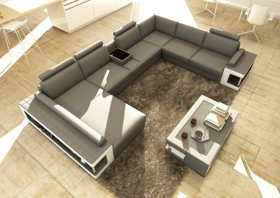 Skórzana sofa XXL Narożnikowa kanapa Design Duża Sofa Kanapa Podkładka Narożnik Siedziba Ustawić