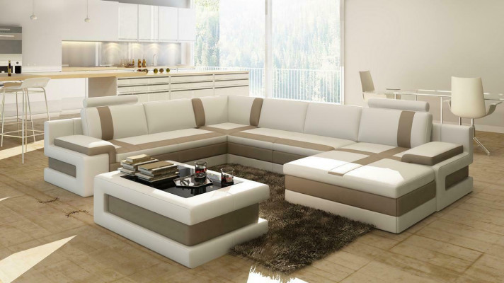 Skórzana Sofa Kanapa Żywy krajobraz Kształt U Design Nowoczesna Sofa Narożnik Sofy