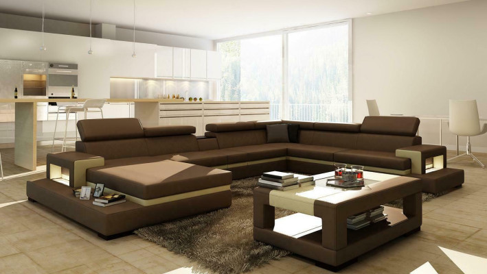 Sofa skórzana XXL Narożnikowa kanapa Design Duża Sofa Kanapa Podkładka Narożnik Siedziba Decor Ustawić