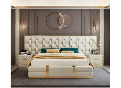 Stal nierdzewna Luxury Łóżko Metalowe Skóra łóżko Hotel Chesterfield 180x200