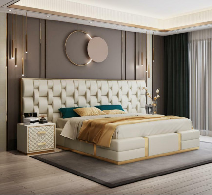 Stal nierdzewna Luxury Łóżko Metalowe Skóra łóżko Hotel Chesterfield 180x200