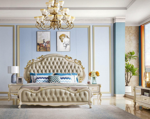 Chesterfield Łóżko Classic Bed Design Podwójna Podkładka Sypialnia Solidne drewno