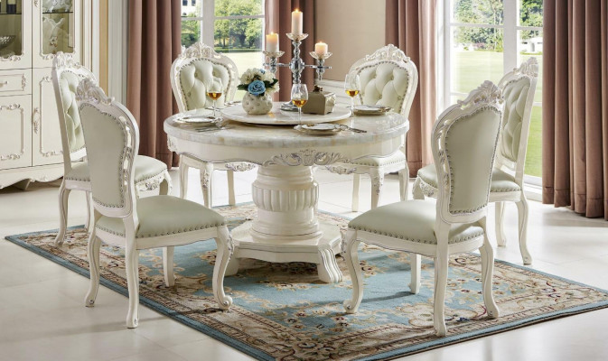Classic White x4 Chesterfield Krzesła Ustawić Krzesła Baroque Style Solidne drewno -Set