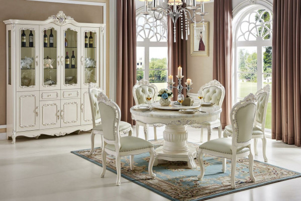 Classic White x4 Chesterfield Krzesła Ustawić Krzesła Baroque Style Solidne drewno -Set