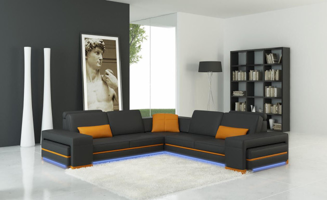 Skórzana Sofa Kanapa Żywy krajobraz L Shape Design Decor Nowoczesna Sofa Narożnik Sofy