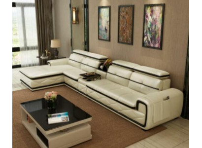 Luksusowa skórzana sofa Narożnikowa kanapa w kształcie litery L Podkładka Modern Relaks Siedziba Meble Żywy krajobraz