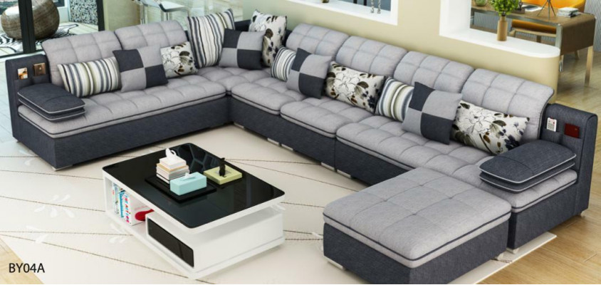 Meble Żywy krajobraz Luxury Narożnikowa kanapa Kształt U Podkładka Sofy Relaks Couch Włókienniczy Siedziba