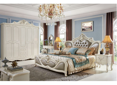 Klasyczny zestaw Sypialni 6 sztuk. Łóżko z 2 stoliki nocne Luxury Complete Solidne drewno