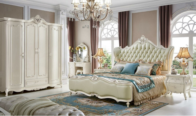 Klasyczny zestaw Sypialni 6 sztuk. Łóżko z 2 stoliki nocne Luxury Complete Solidne drewno