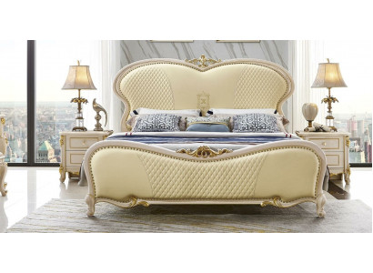 Projektant Chesterfield Skóra Double Luxury Łóżko łóżka Sleep Pokój Solidne drewno