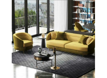 Design Couch Lounge Sofy Aksamit Zestaw sofowy 3+1 miejsce do siedzenia Sofa Żywy krajobraz żółty