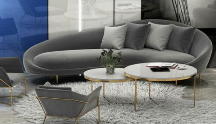 Narożnikowa kanapa + Fotel Żywy krajobraz Relaks Siedziba Design Couch Lounge Sofy Włókienniczy Aksamit