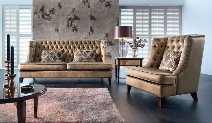 Zestaw sofowy Sofa Ustawić 3 miejsce do siedzenia Fotel Chesterfield Modern Material Brown 3-częściowy