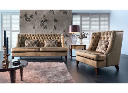 Zestaw sofowy Sofa Ustawić 3 miejsce do siedzenia Fotel Chesterfield Modern Material Brown 3-częściowy