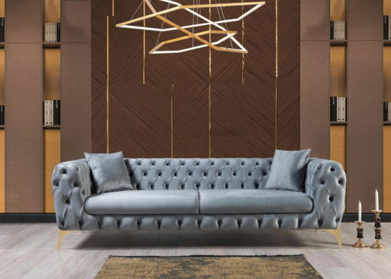 Sofa trzyosobowa luksusowa Chesterfield 3 miejsce do siedzenia Kanapy Szare Sofy Aksamit Nowa Kanapa