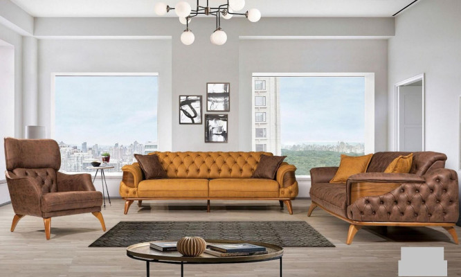 Luksusowa Sofa Trzyosobowa Chesterfield Meble Kanapy Brązowe Sofy Skóra Podkładka Nowe