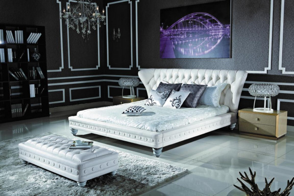 Designerskie Podwójne łóżko łóżko Skóra Chesterfield Hotel luksusowe Sypialnia