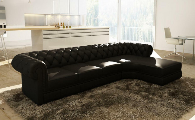 Klasyczny Chesterfield Podkładka Siedziba Narożnik Skóra Ustawić Żywy krajobraz
