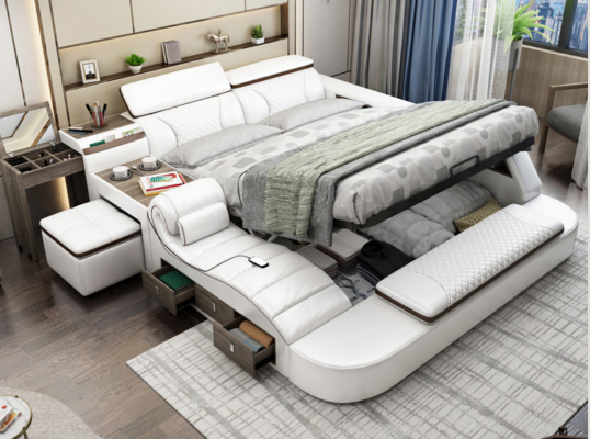 Wielofunkcyjne łóżko Bluetooth Boks Luxury Design Skóra łóżko