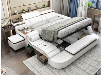 Wielofunkcyjne łóżko Bluetooth Boks Luxury Design Skóra łóżko