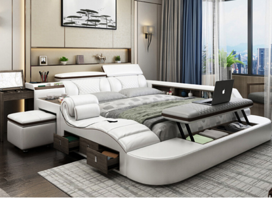 Wielofunkcyjne łóżko Bluetooth Boks Luxury Design Skóra łóżko