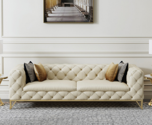 Chesterfield Couch Sofa Podkładka 3 miejsce do siedzenia Kanapy Siedziba Ustawić Sofy Biały